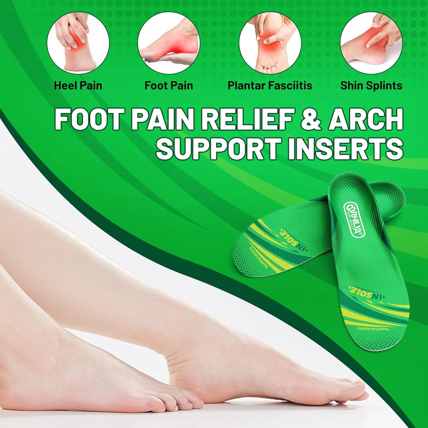220lbs  Plantar Fasciitis Relief Arch Support Insert Metatarsal Pain Orthopedic Insole Men Women Standing All Day, Flat Feet Heel Spur Comfort Work Boot Shoe PU Insole Cushion, Green Size 7