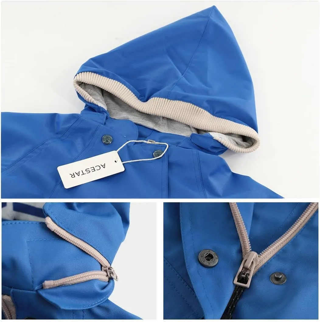 ACESTAR Boys Girls Waterproof Hooded Rain Jacket Kids Cotton Lined Rain Coat Toddler Windbreaker Spring Fall Raincoat