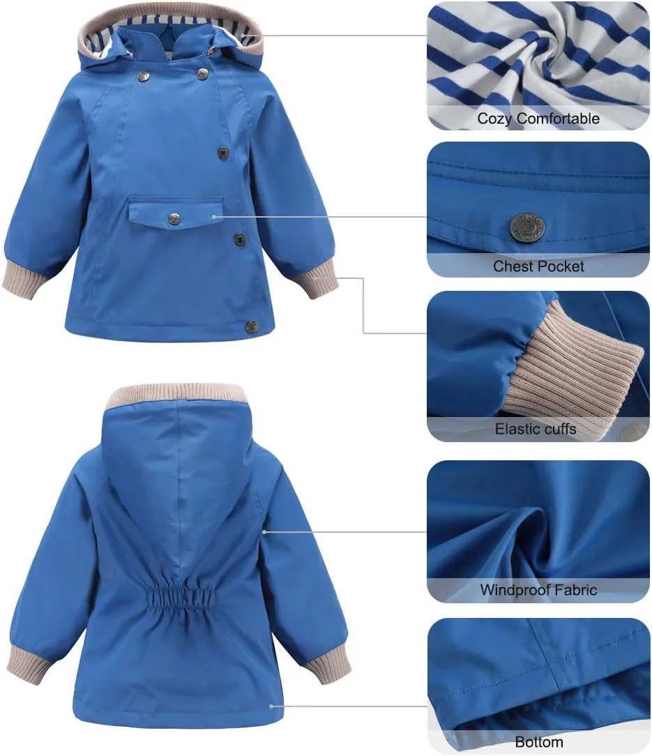 ACESTAR Boys Girls Waterproof Hooded Rain Jacket Kids Cotton Lined Rain Coat Toddler Windbreaker Spring Fall Raincoat