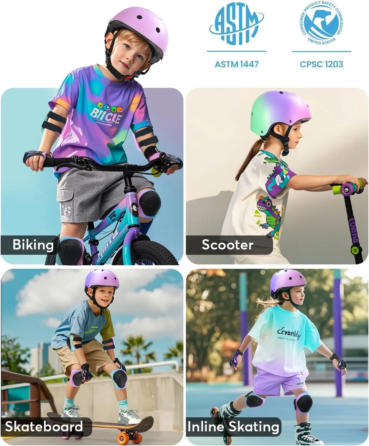 Adjustable 7PCS Toddler Helmet and Pads for 2-3-5 5-8 8-14  Years CPSC Certified Lightweight Design with Airflow for Roller Skating Scooter Bike Skateboard and Other Sports Activities