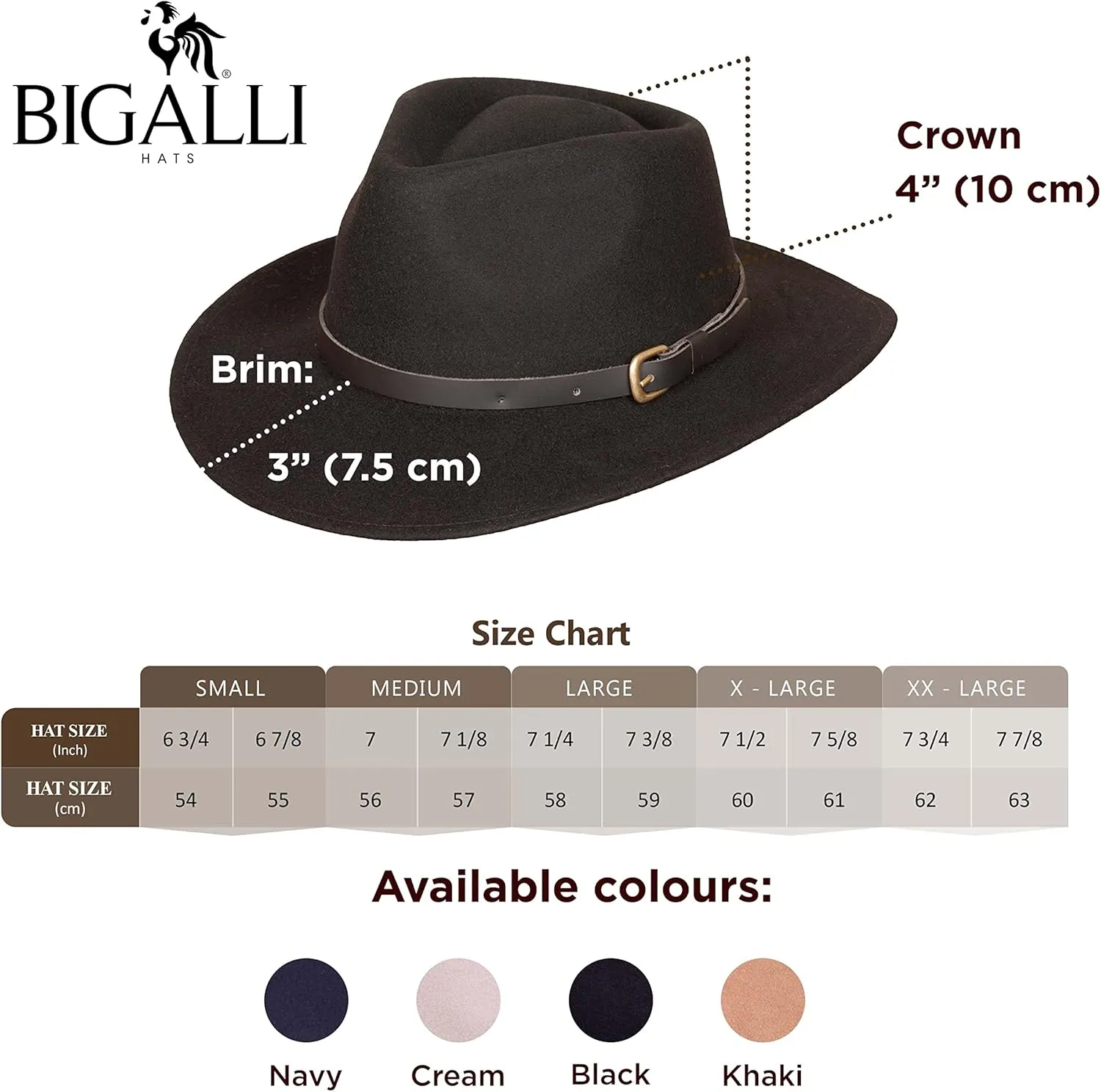 Bigalli Melbourne Wool Felt Fedora Hat for Women/Men Cowboy Hat Crushable Teardrop Winter Fall Hat | Mens Safari Hat