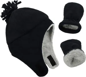 Century Star Baby Fleece Hat Warm Earflap Kids Caps Toddler Boys Winter Hat and Mitten Set