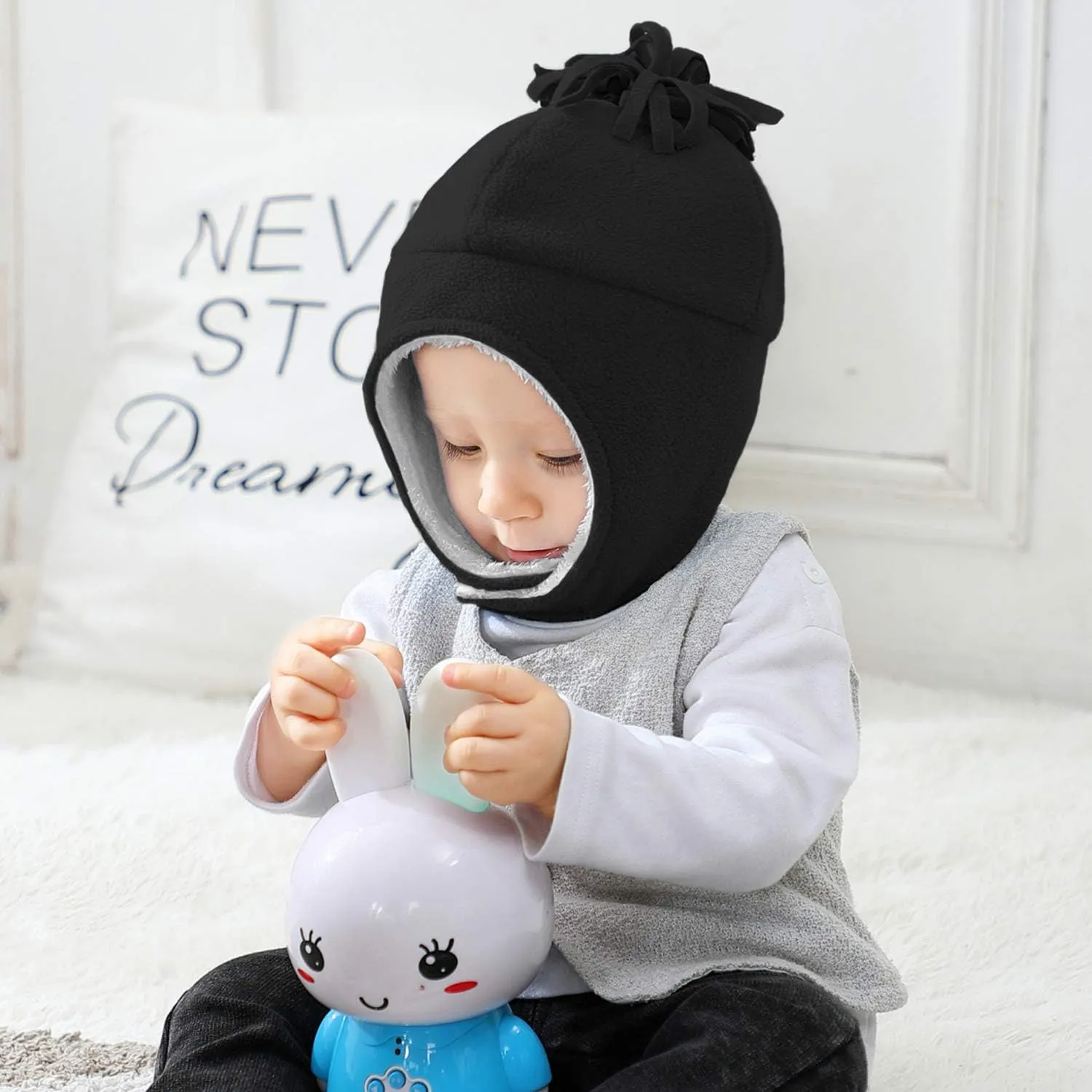 Century Star Baby Fleece Hat Warm Earflap Kids Caps Toddler Boys Winter Hat and Mitten Set