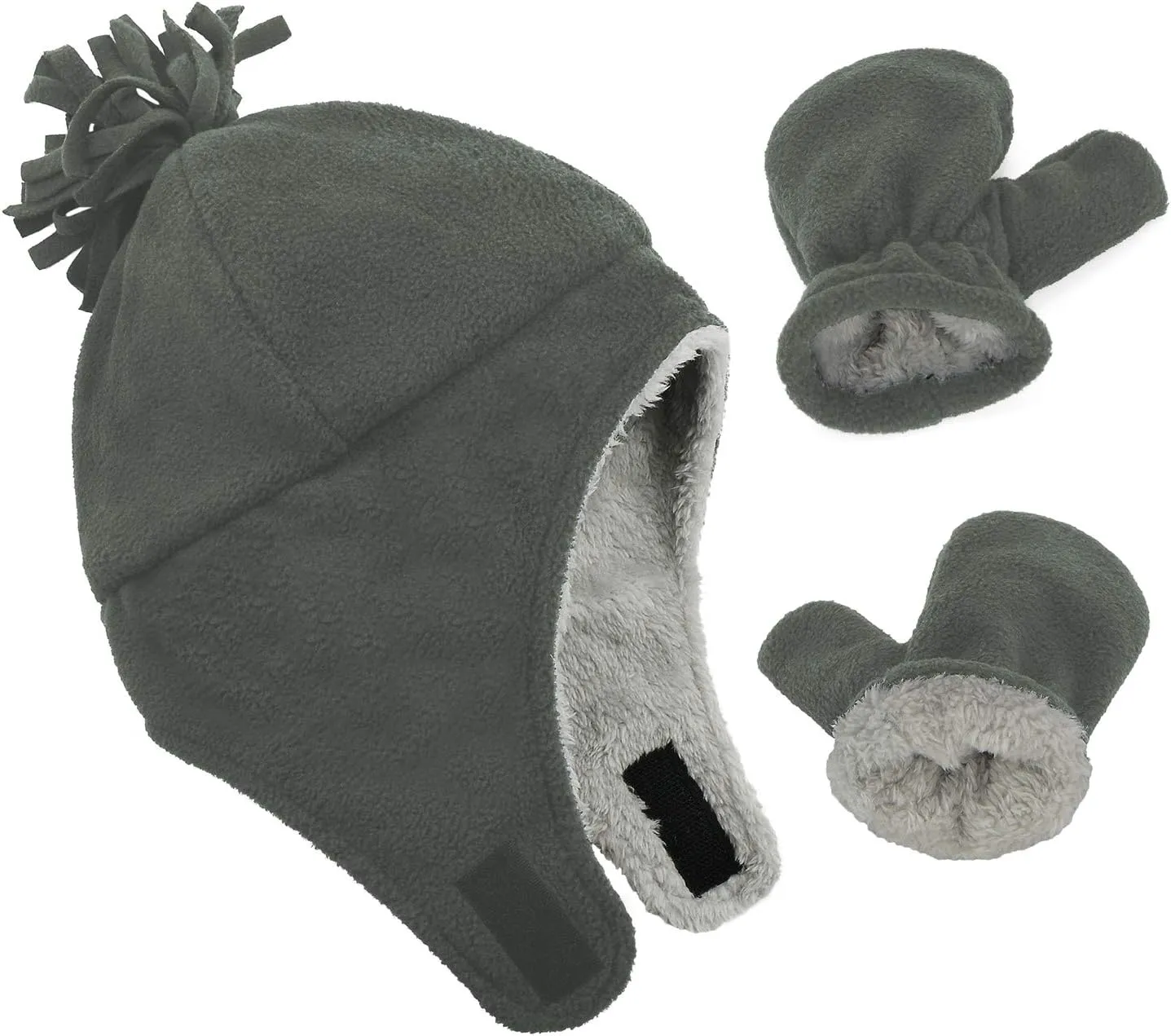 Century Star Baby Fleece Hat Warm Earflap Kids Caps Toddler Boys Winter Hat and Mitten Set