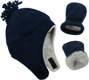 Century Star Baby Fleece Hat Warm Earflap Kids Caps Toddler Boys Winter Hat and Mitten Set