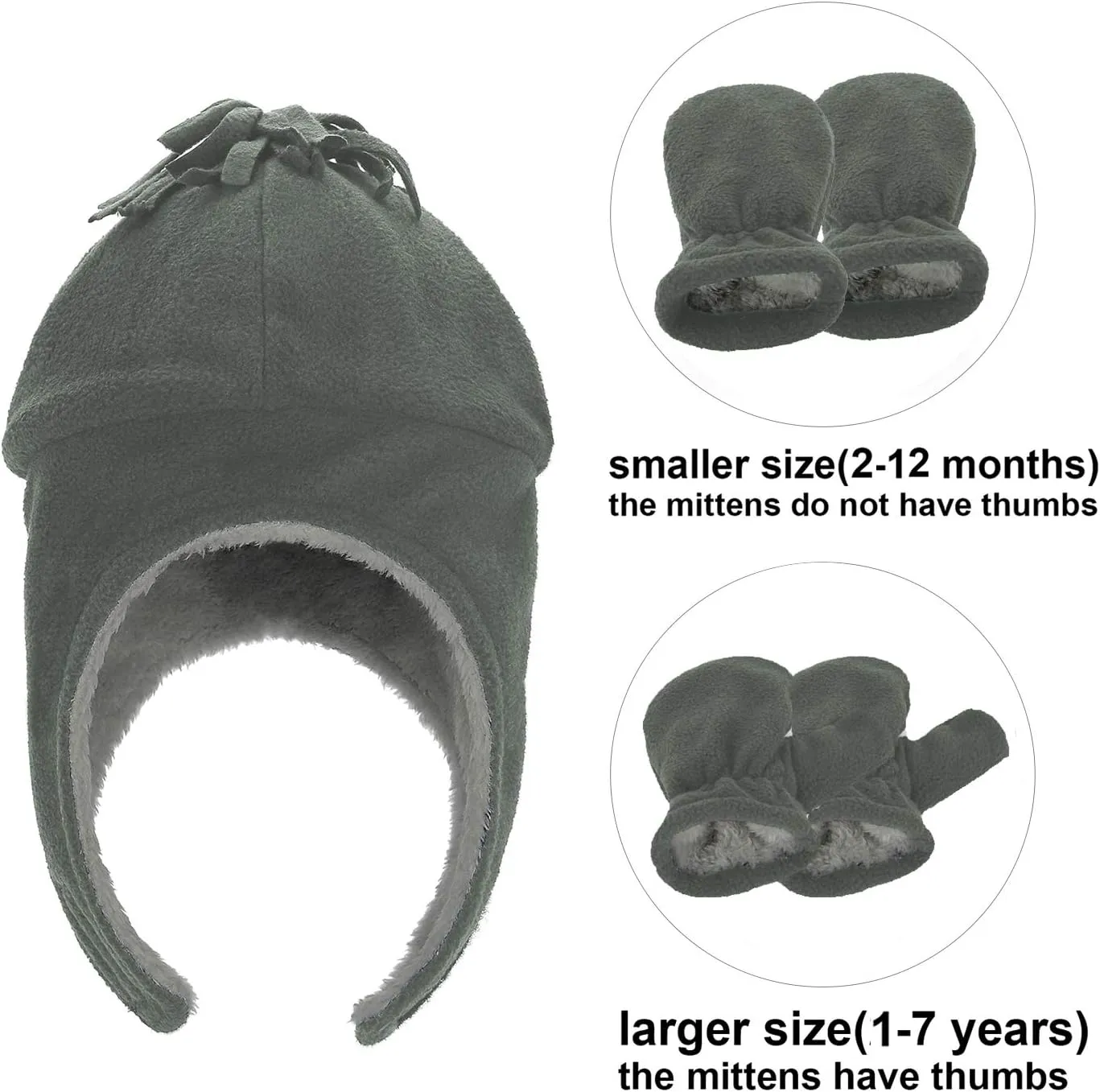 Century Star Baby Fleece Hat Warm Earflap Kids Caps Toddler Boys Winter Hat and Mitten Set
