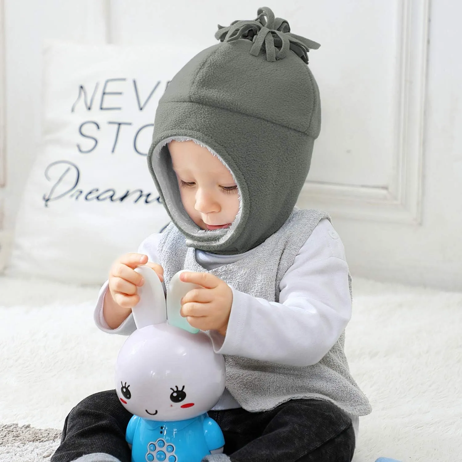 Century Star Baby Fleece Hat Warm Earflap Kids Caps Toddler Boys Winter Hat and Mitten Set