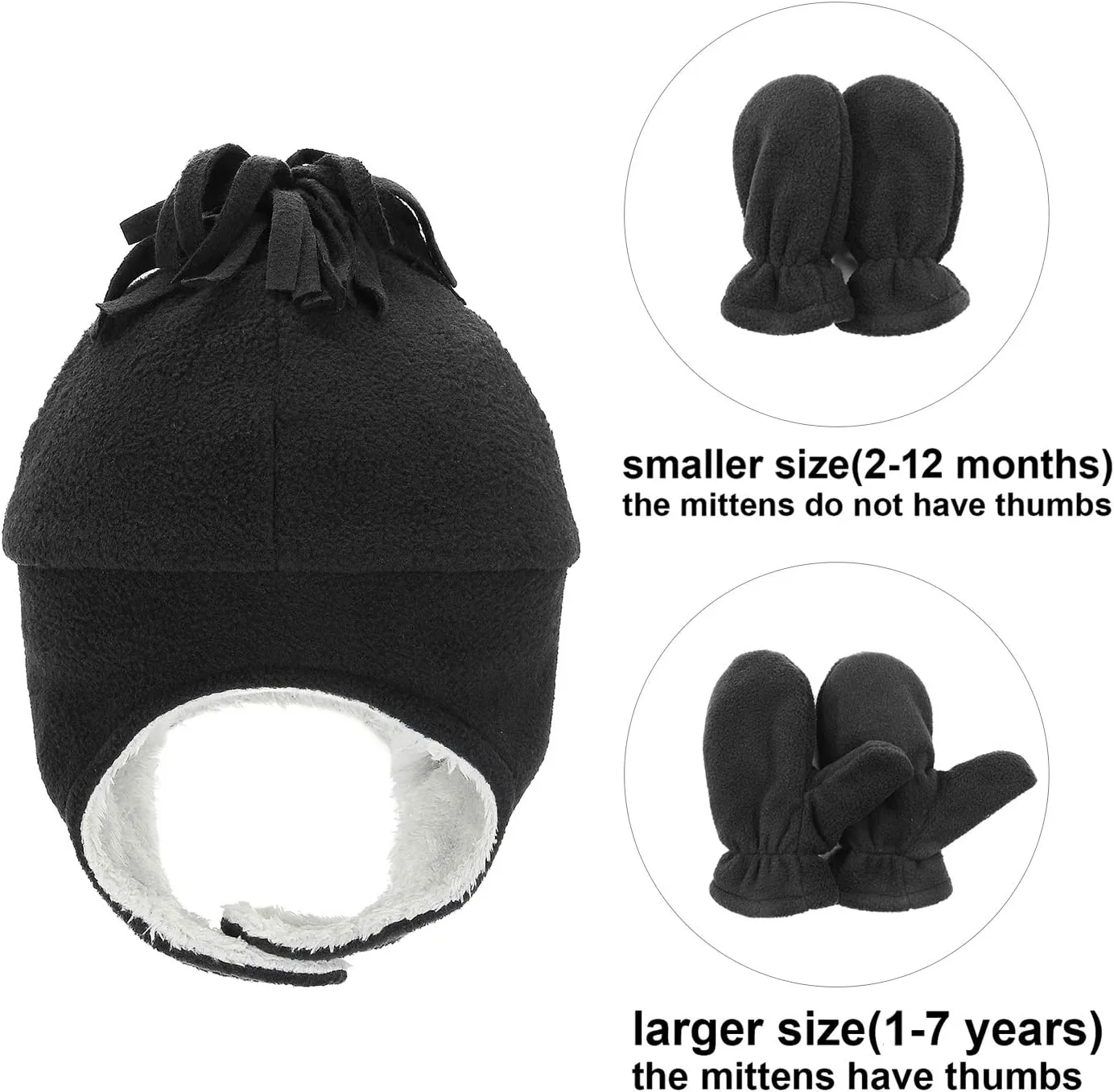 Century Star Baby Fleece Hat Warm Earflap Kids Caps Toddler Boys Winter Hat and Mitten Set
