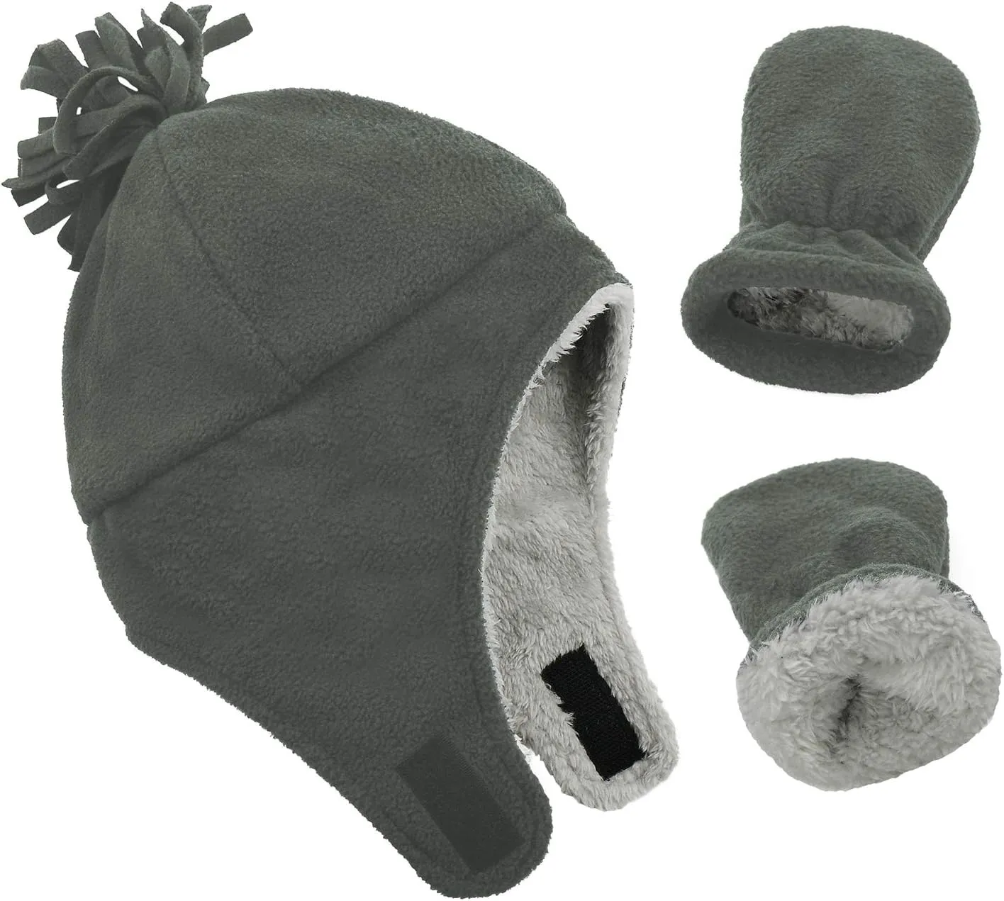 Century Star Baby Fleece Hat Warm Earflap Kids Caps Toddler Boys Winter Hat and Mitten Set