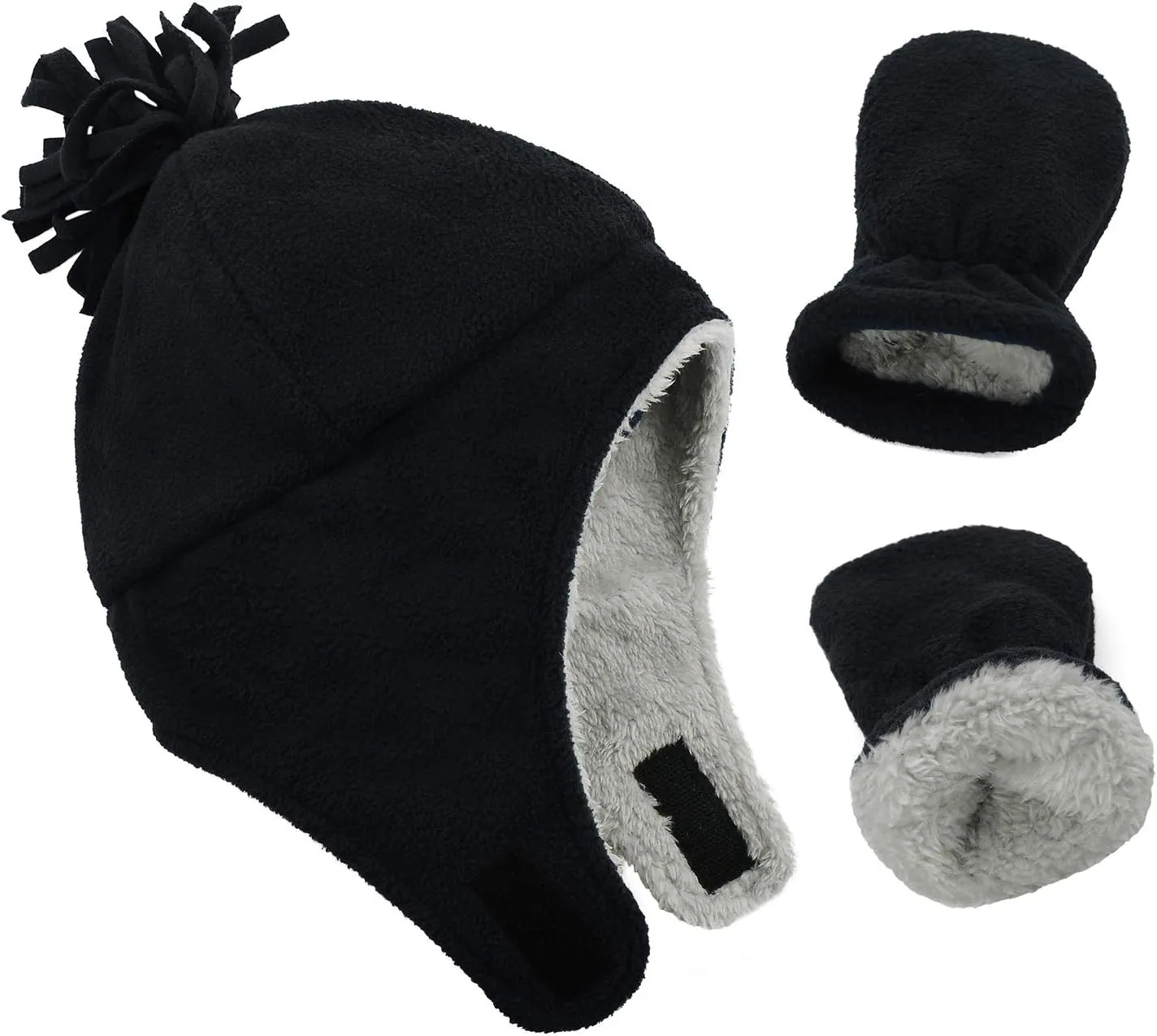 Century Star Baby Fleece Hat Warm Earflap Kids Caps Toddler Boys Winter Hat and Mitten Set