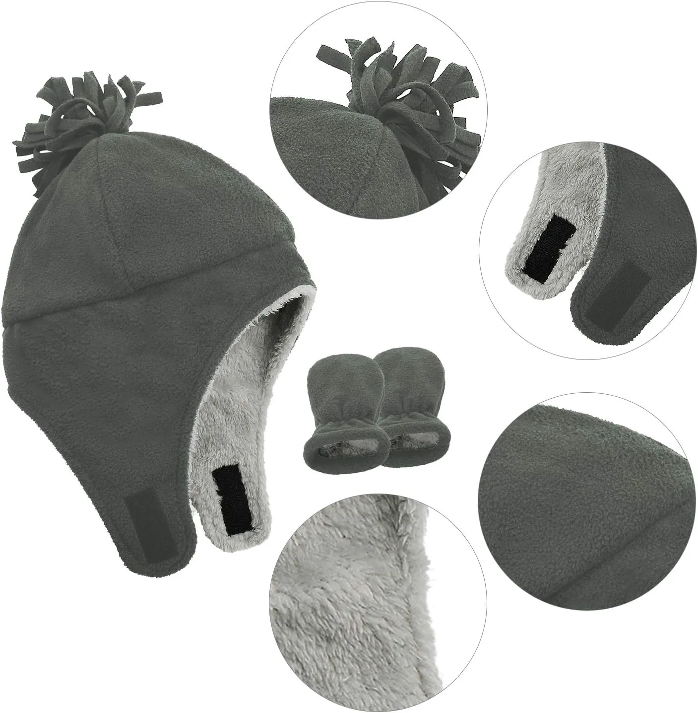 Century Star Baby Fleece Hat Warm Earflap Kids Caps Toddler Boys Winter Hat and Mitten Set