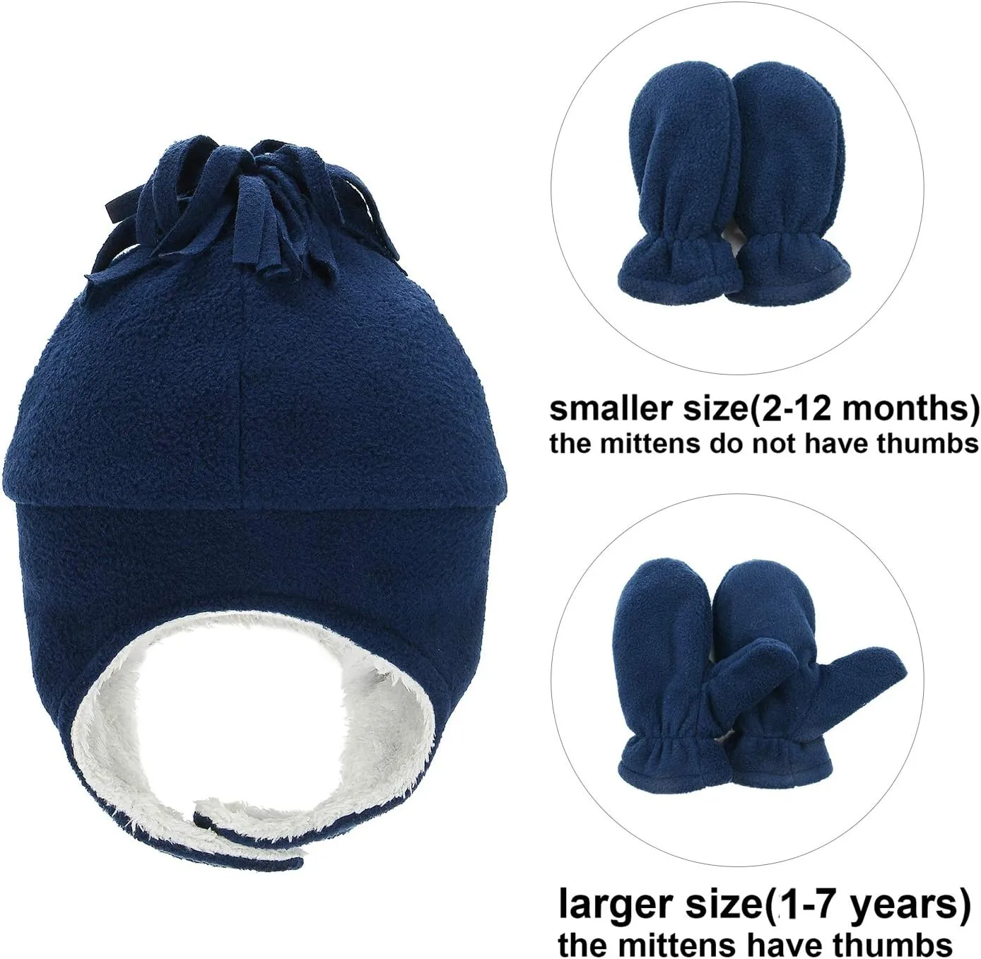 Century Star Baby Fleece Hat Warm Earflap Kids Caps Toddler Boys Winter Hat and Mitten Set