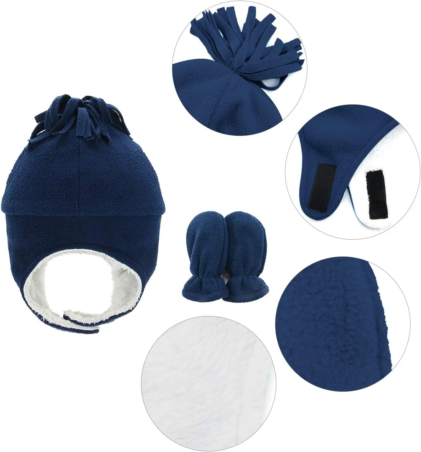 Century Star Baby Fleece Hat Warm Earflap Kids Caps Toddler Boys Winter Hat and Mitten Set