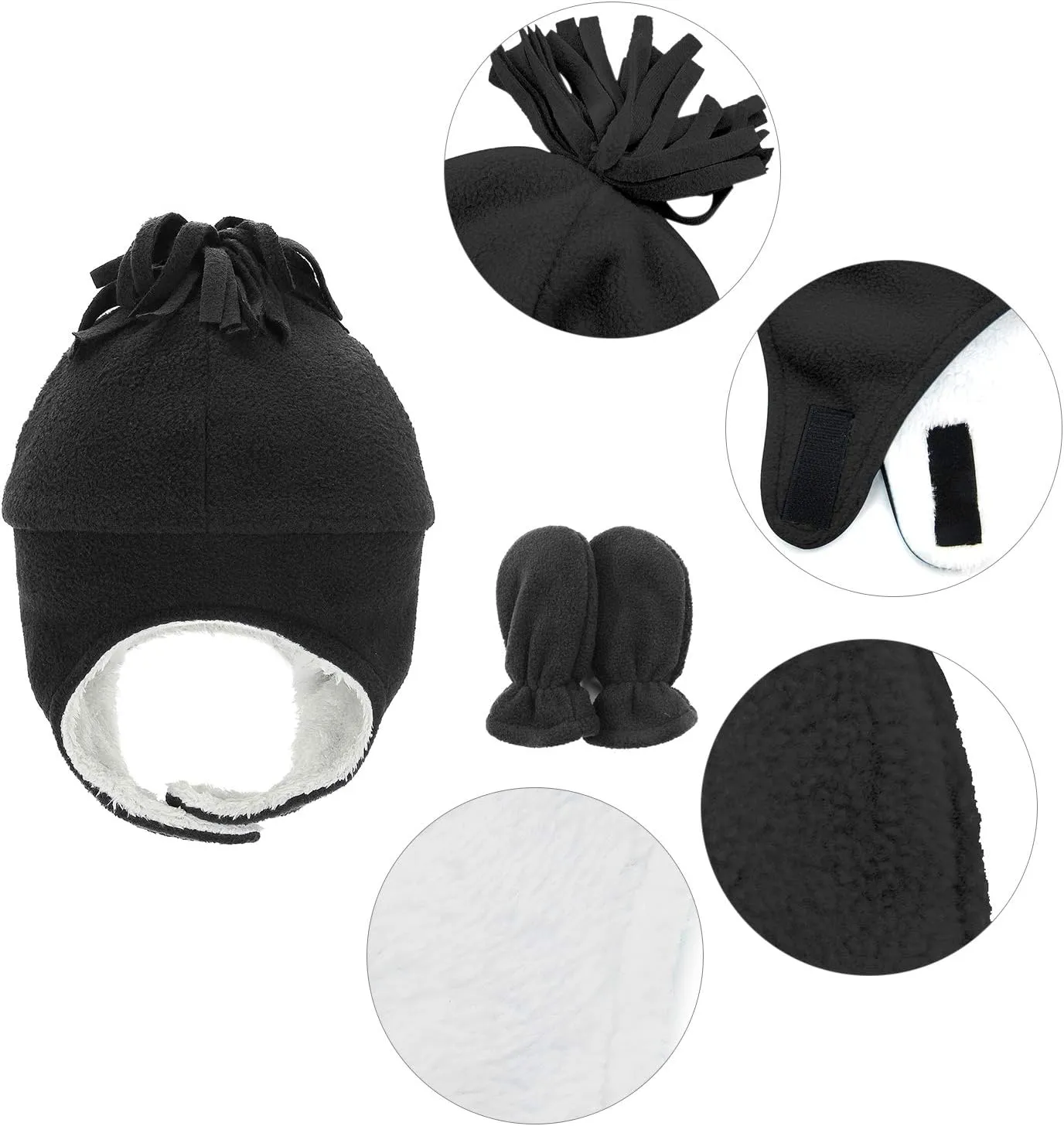 Century Star Baby Fleece Hat Warm Earflap Kids Caps Toddler Boys Winter Hat and Mitten Set
