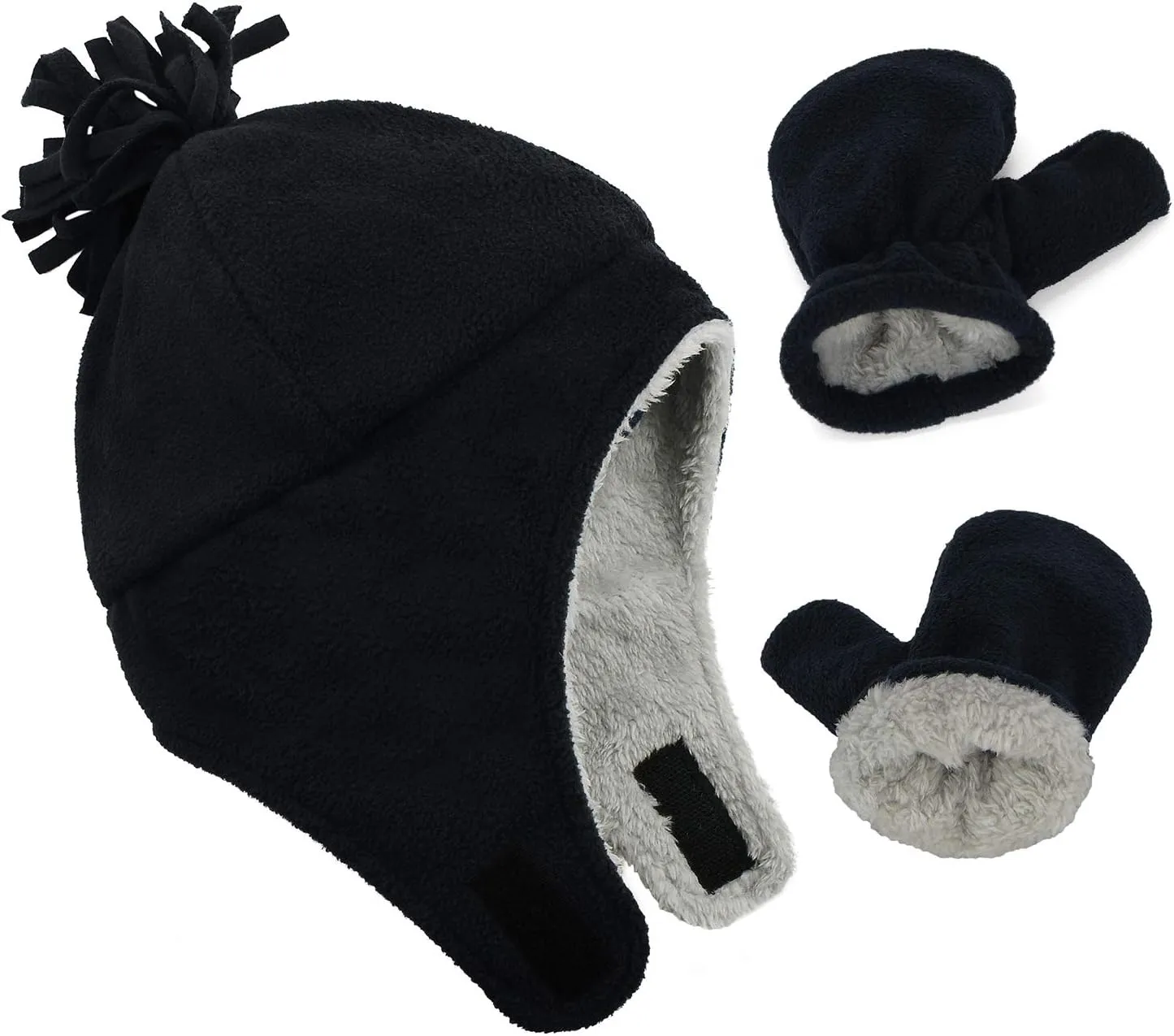 Century Star Baby Fleece Hat Warm Earflap Kids Caps Toddler Boys Winter Hat and Mitten Set