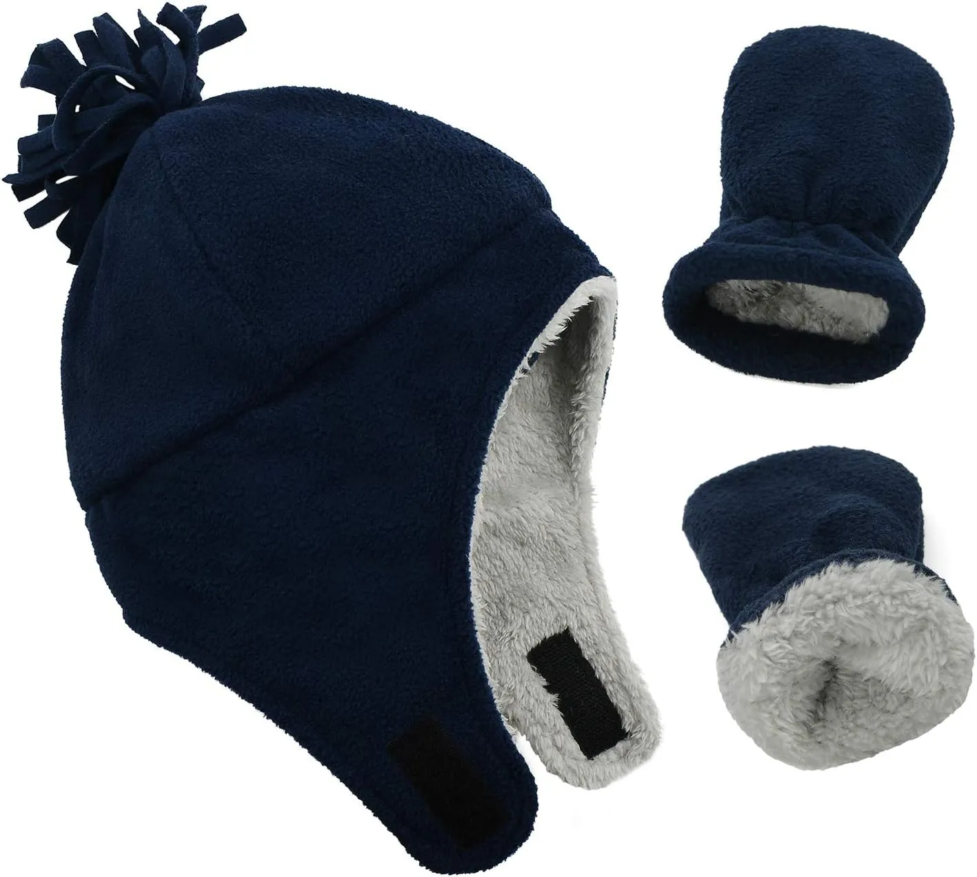Century Star Baby Fleece Hat Warm Earflap Kids Caps Toddler Boys Winter Hat and Mitten Set