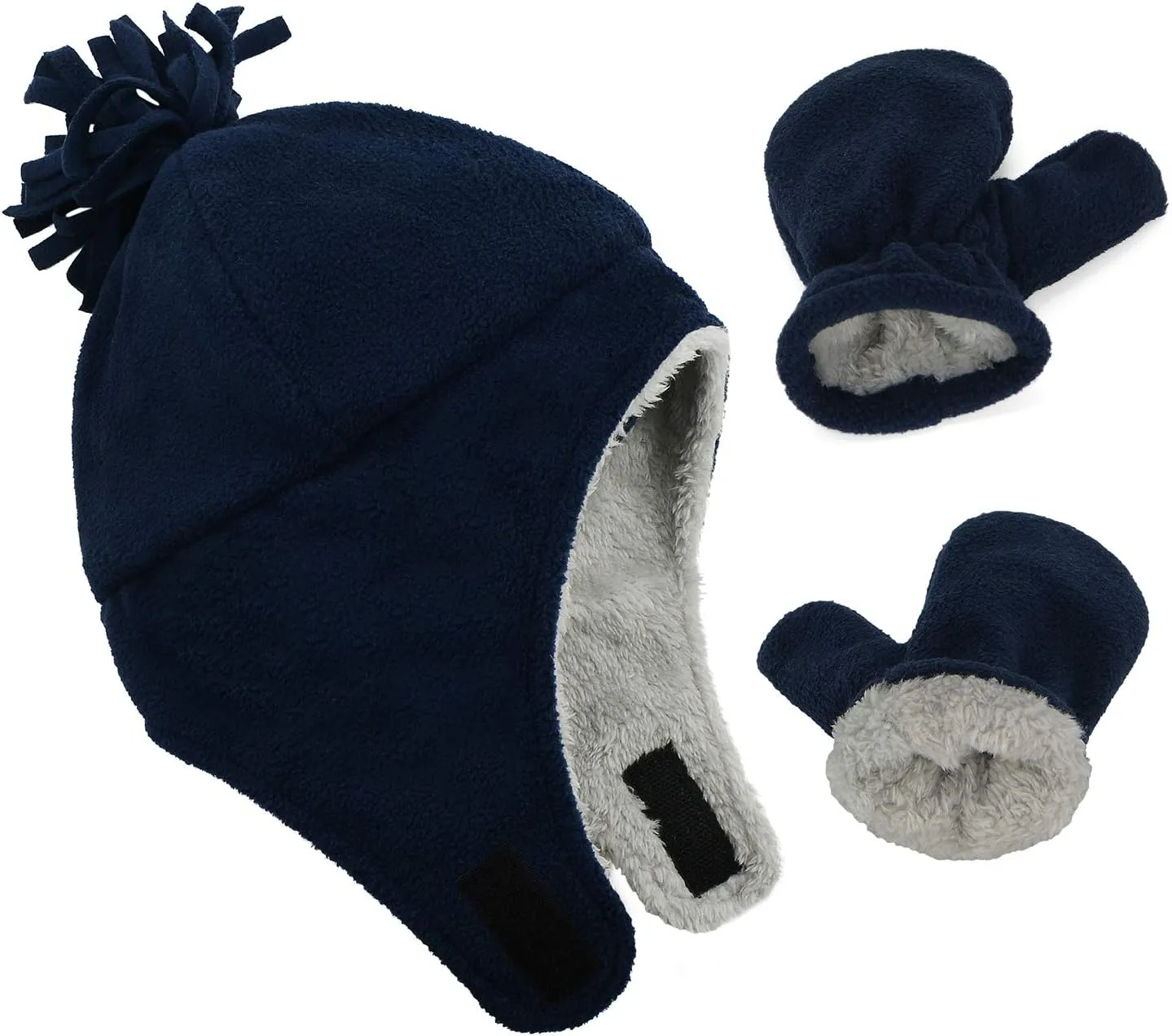 Century Star Baby Fleece Hat Warm Earflap Kids Caps Toddler Boys Winter Hat and Mitten Set
