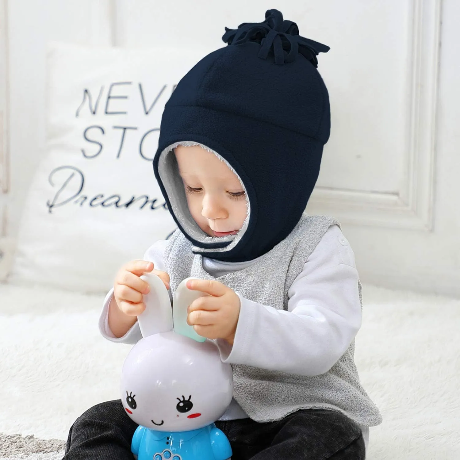 Century Star Baby Fleece Hat Warm Earflap Kids Caps Toddler Boys Winter Hat and Mitten Set