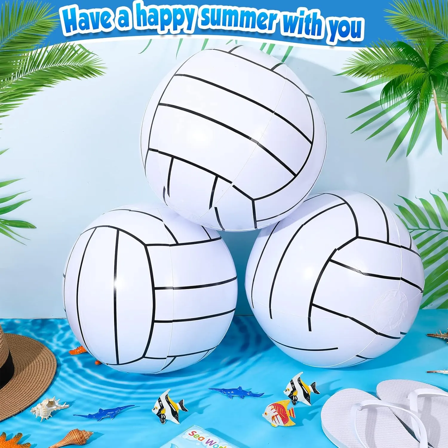 Chivao 12 Pack Inflatable Beach Ball Football Soccer Baseball Volleyball Softball Glitter Beach Ball Blow up Balls for Summer Swimming Pool Party Favor Game(Volleyball,16 Inch)