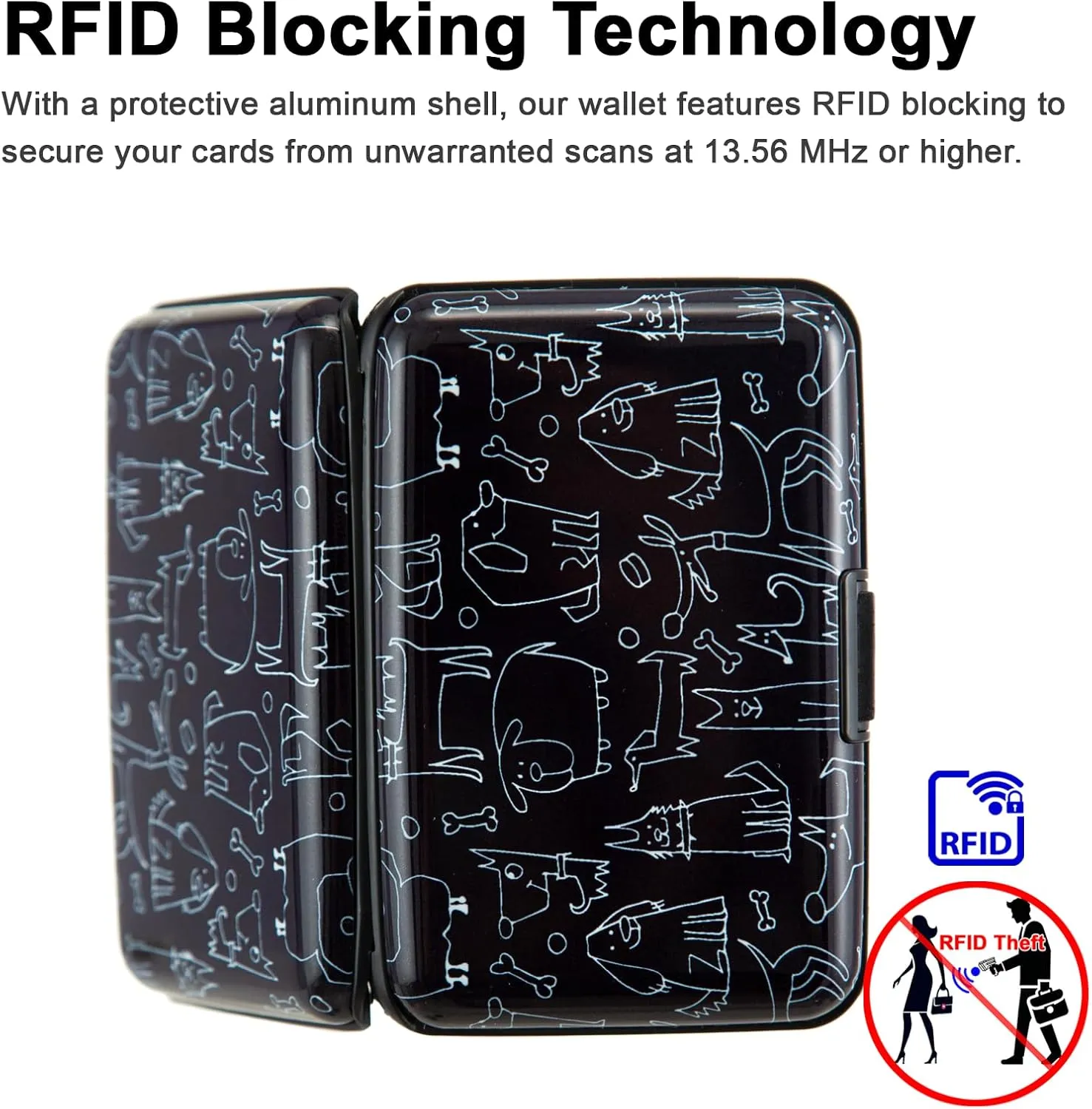 Credit Card Holder Wallet for Women Men RFID Blocking Small Metal Business Aluminum Protector Sleeves Slim Mini Cards Case (Black Funny Dogs Collection)