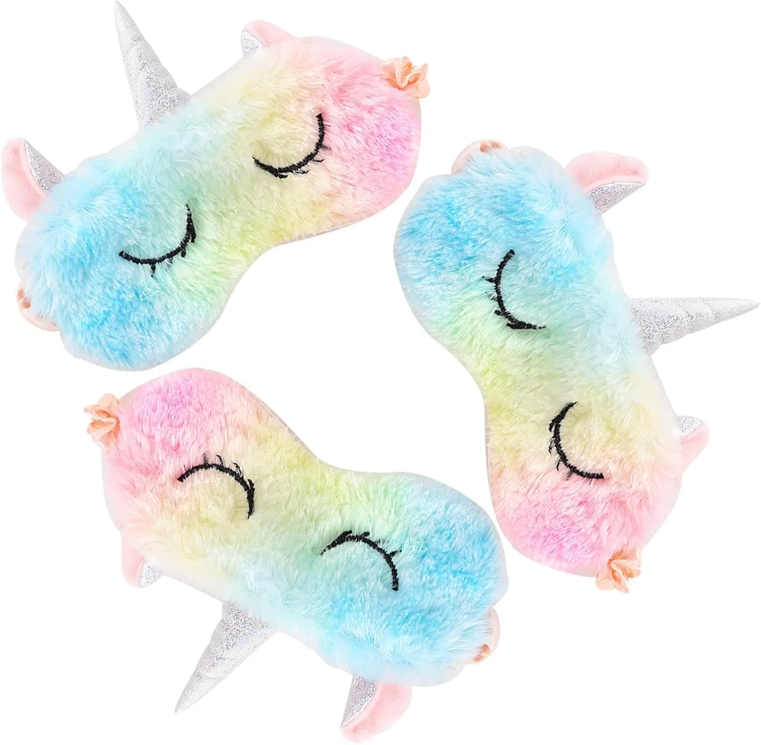 Cute Animal Sleeping Mask Soft Plush Blindfold Cute Rabbit Panda Koala Eye Cover Eyeshade for Kids Teens Girls Women (3Pack Unicorn Rainbow)