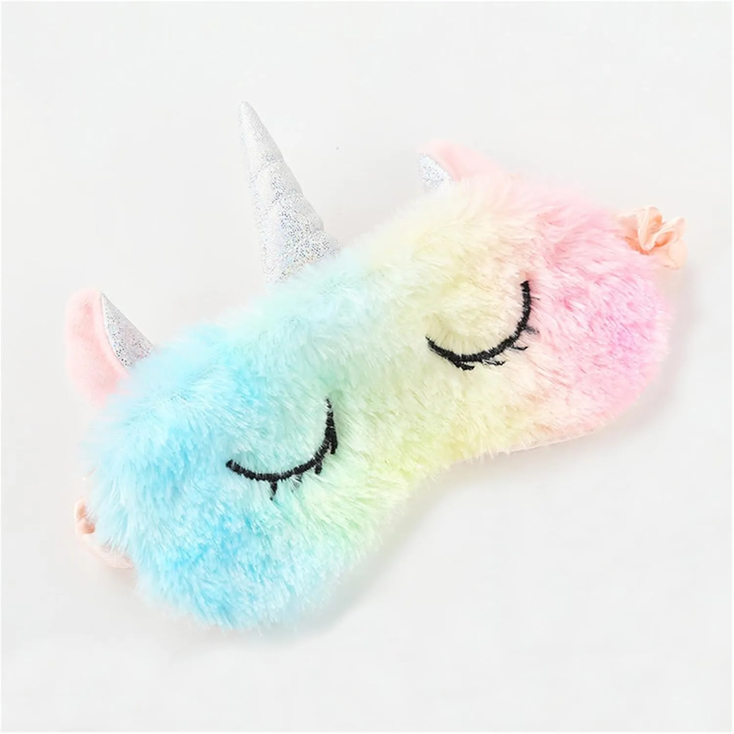Cute Animal Sleeping Mask Soft Plush Blindfold Cute Rabbit Panda Koala Eye Cover Eyeshade for Kids Teens Girls Women (3Pack Unicorn Rainbow)