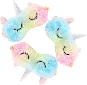 Cute Animal Sleeping Mask Soft Plush Blindfold Cute Rabbit Panda Koala Eye Cover Eyeshade for Kids Teens Girls Women (3Pack Unicorn Rainbow)