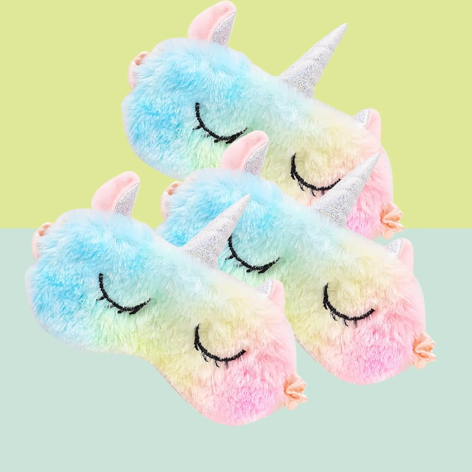 Cute Animal Sleeping Mask Soft Plush Blindfold Cute Rabbit Panda Koala Eye Cover Eyeshade for Kids Teens Girls Women (3Pack Unicorn Rainbow)