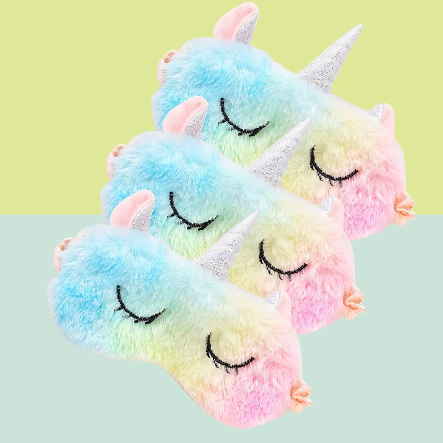 Cute Animal Sleeping Mask Soft Plush Blindfold Cute Rabbit Panda Koala Eye Cover Eyeshade for Kids Teens Girls Women (3Pack Unicorn Rainbow)