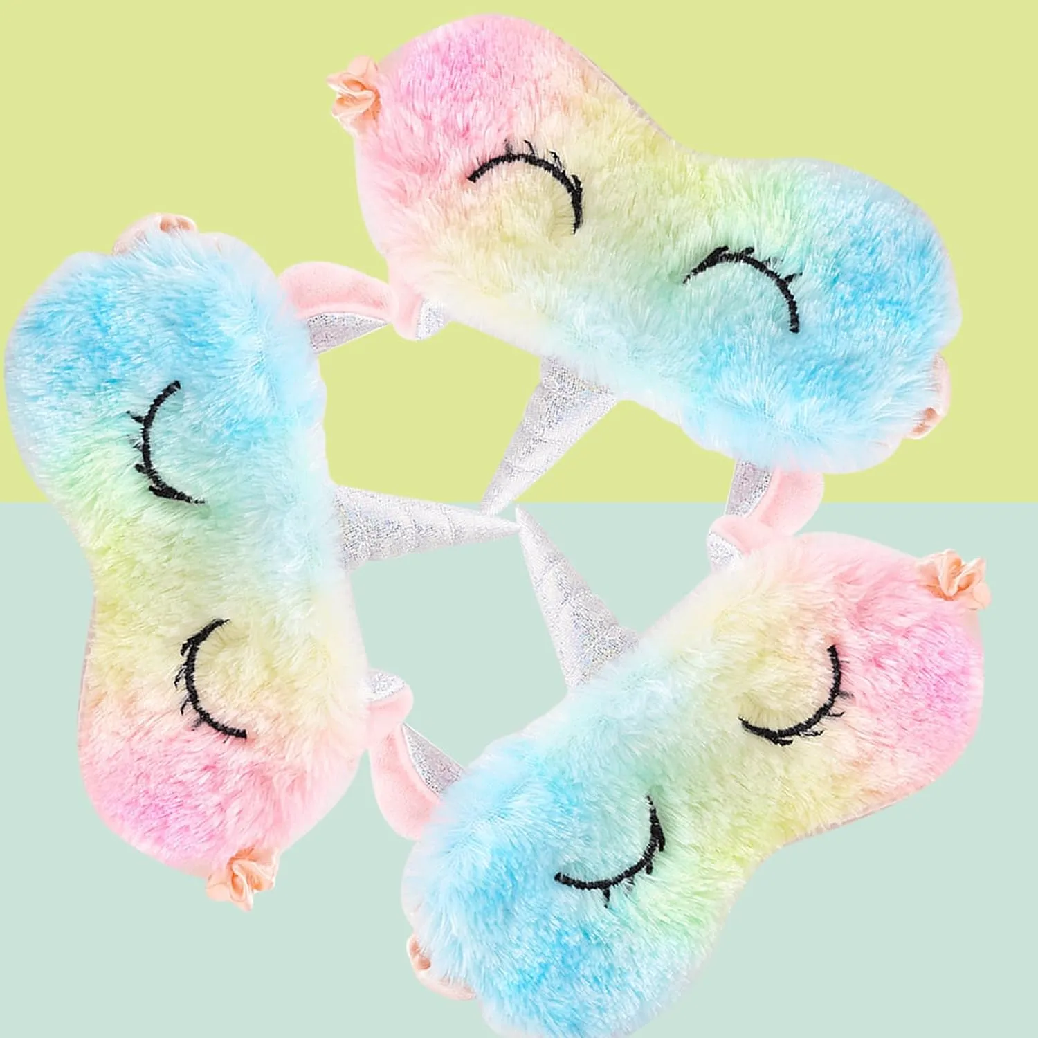 Cute Animal Sleeping Mask Soft Plush Blindfold Cute Rabbit Panda Koala Eye Cover Eyeshade for Kids Teens Girls Women (3Pack Unicorn Rainbow)