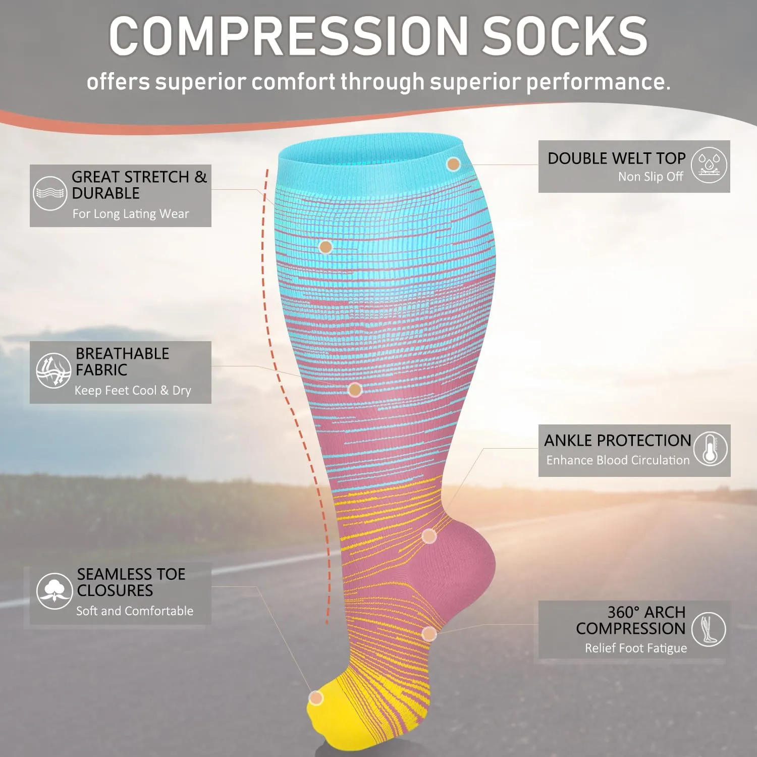 Diu Life 3 Pairs Plus Size Compression Socks for Women and Men Wide Calf Extra Knee High Support for Circulation