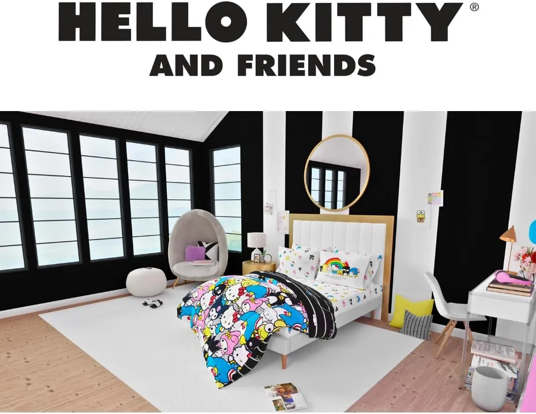 Franco Collectibles Hello Kitty & Friends Bedding 7 Piece Super Soft Comforter and Sheet Set with Sham, Queen, (Official Licensed Product)