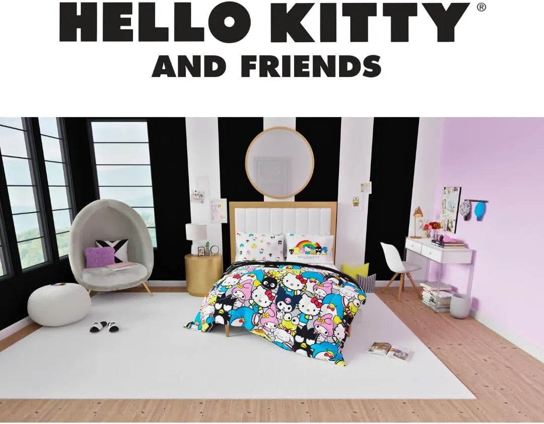 Franco Collectibles Hello Kitty & Friends Bedding 7 Piece Super Soft Comforter and Sheet Set with Sham, Queen, (Official Licensed Product)