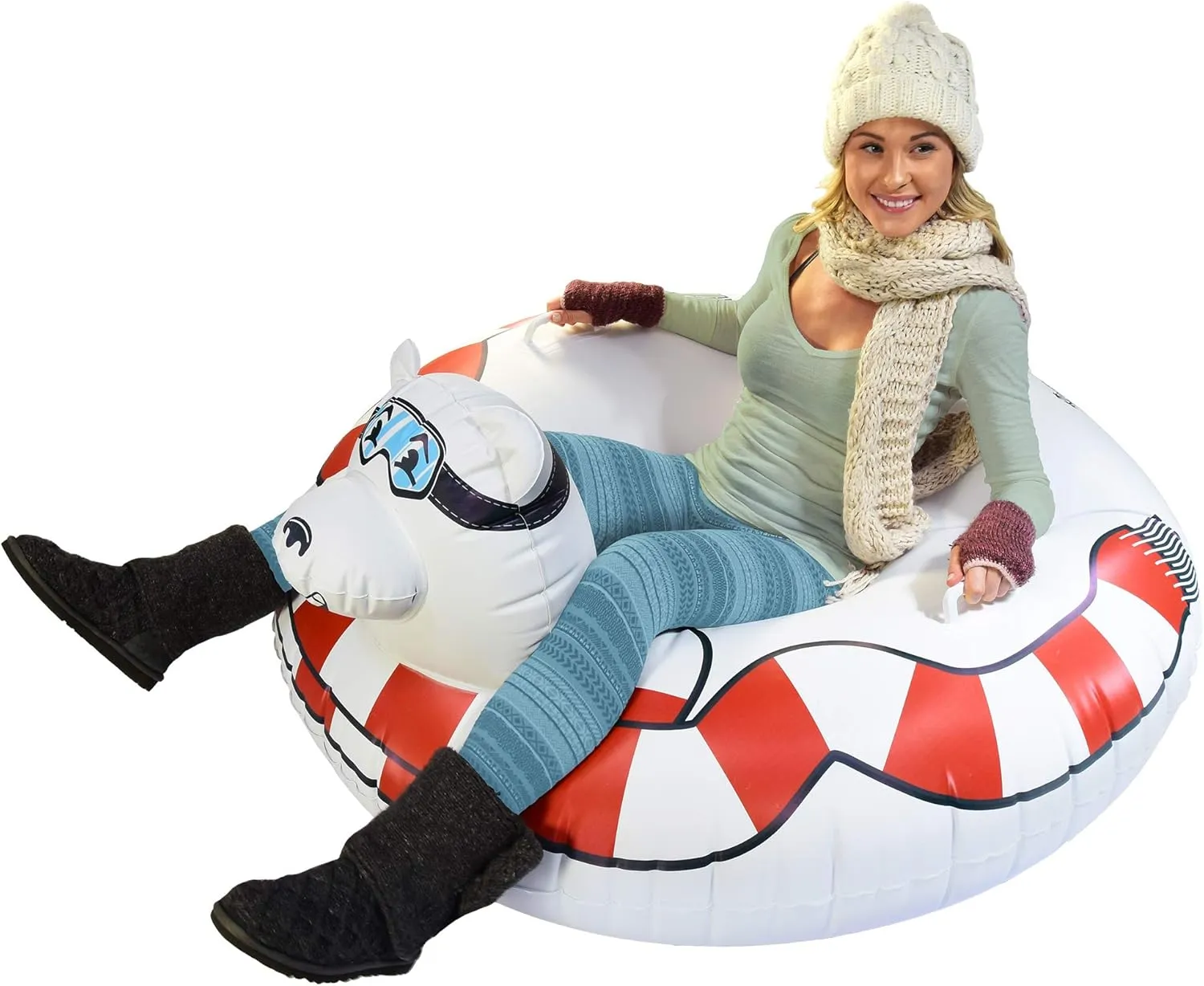 GoFloats Winter Snow Tubes - Choose from Unicorn, Disney's Frozen, Ice Dragon, Polar Bear, Penguin, Flamingo - Inflatable Sled for Kids and Adults