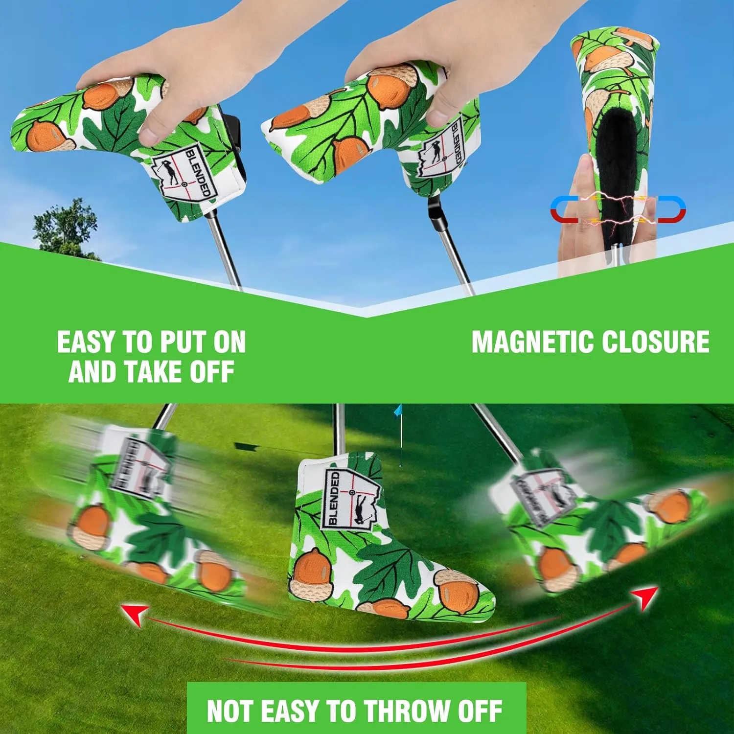 Golf Putter Covers Pine Cone Golf Mallet Putter Headcover Blade Putter Covers Leather Golf Headcover with Magnetic Golf Club Covers for All Brand