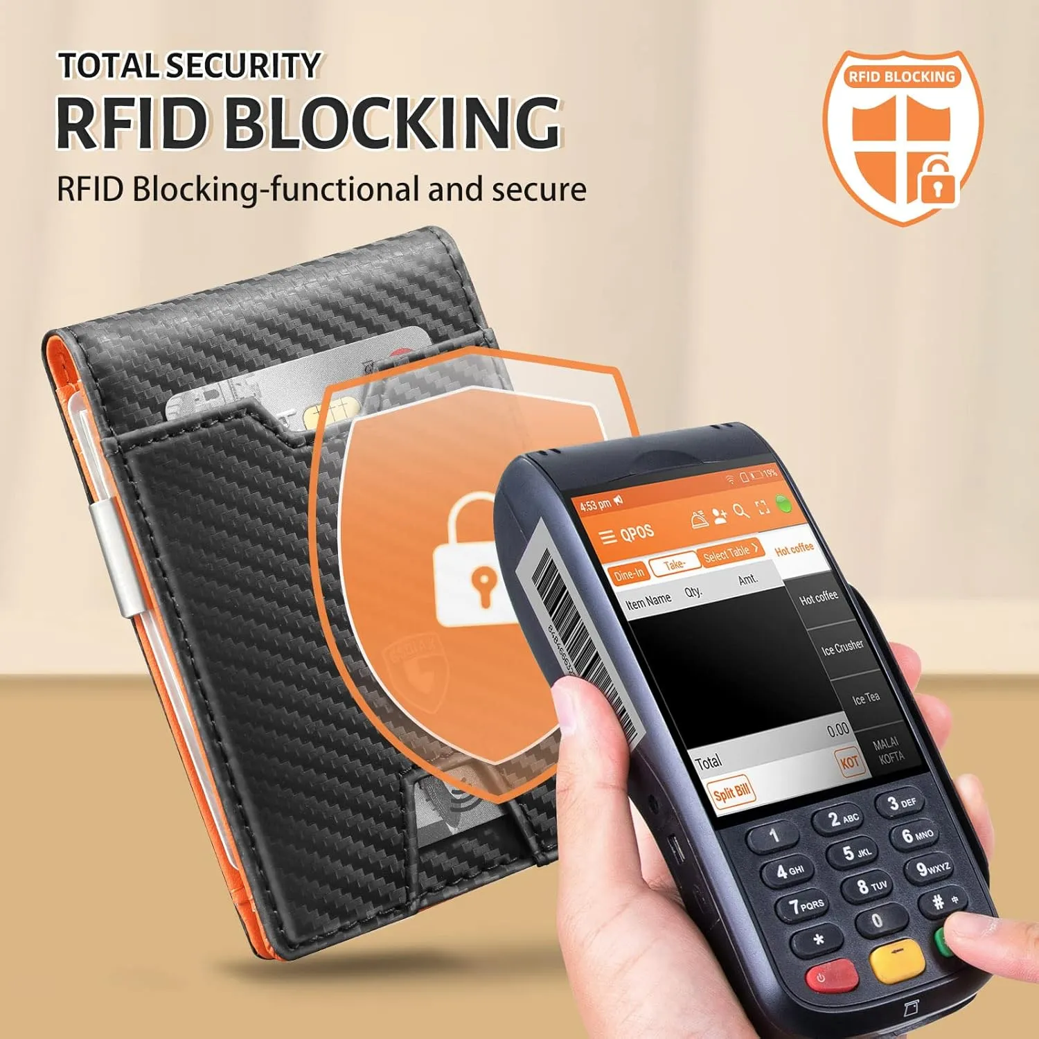 GSOIAX Men's Slim RFID Blocking Leather Wallet with Money Clip Minimalist Carbon Fiber Bifold Credit Card Holder 11 Card Slots Gift Box Included(Carbon Orange)