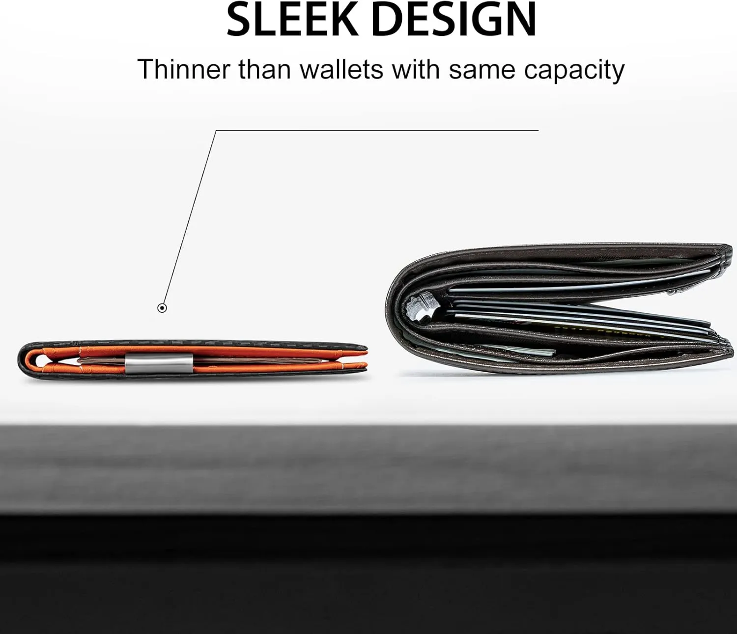 GSOIAX Men's Slim RFID Blocking Leather Wallet with Money Clip Minimalist Carbon Fiber Bifold Credit Card Holder 11 Card Slots Gift Box Included(Carbon Orange)