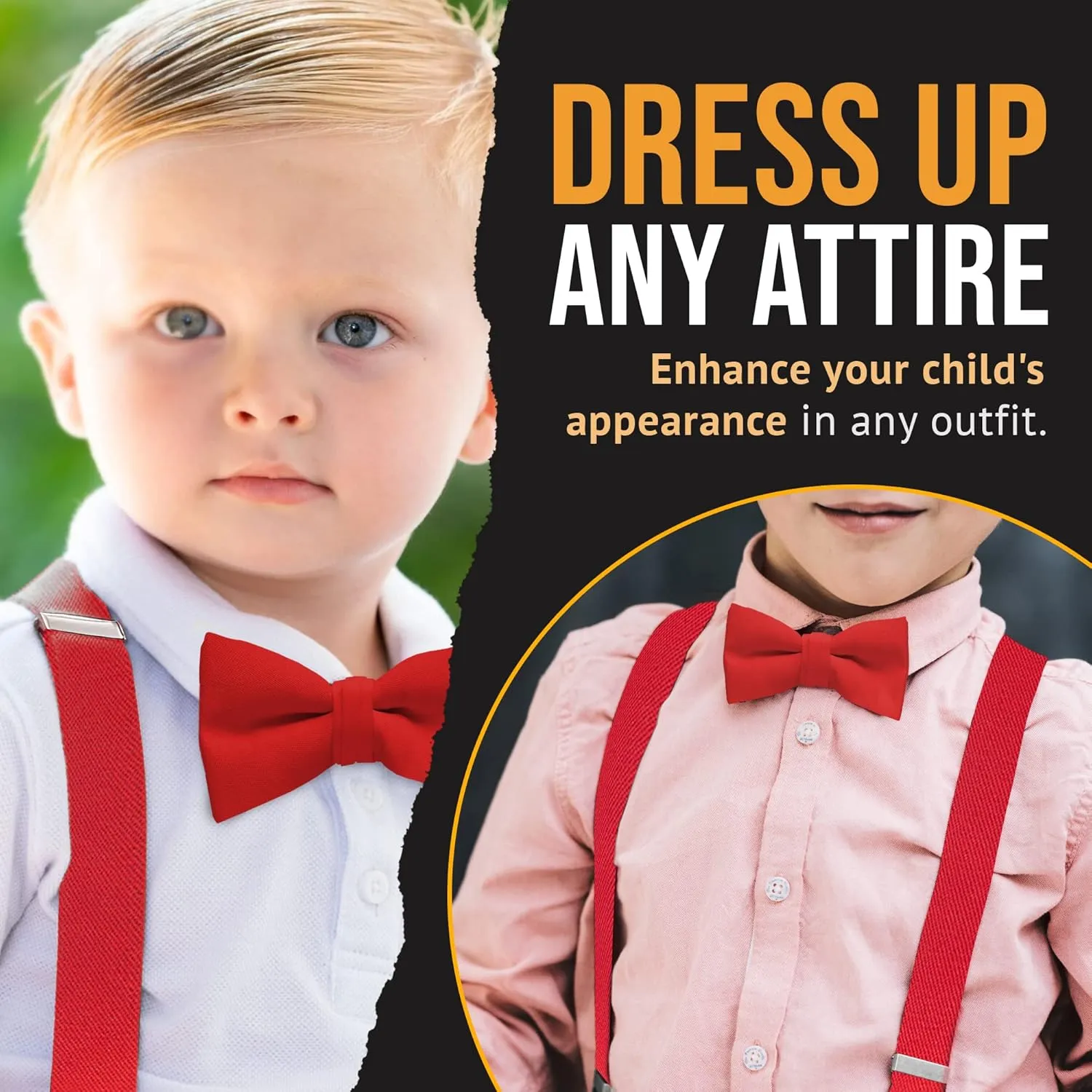 HoldEm Suspender Bow Tie Set for Kids, & Baby Pre-tied Bow Tie, 1 Suspender
