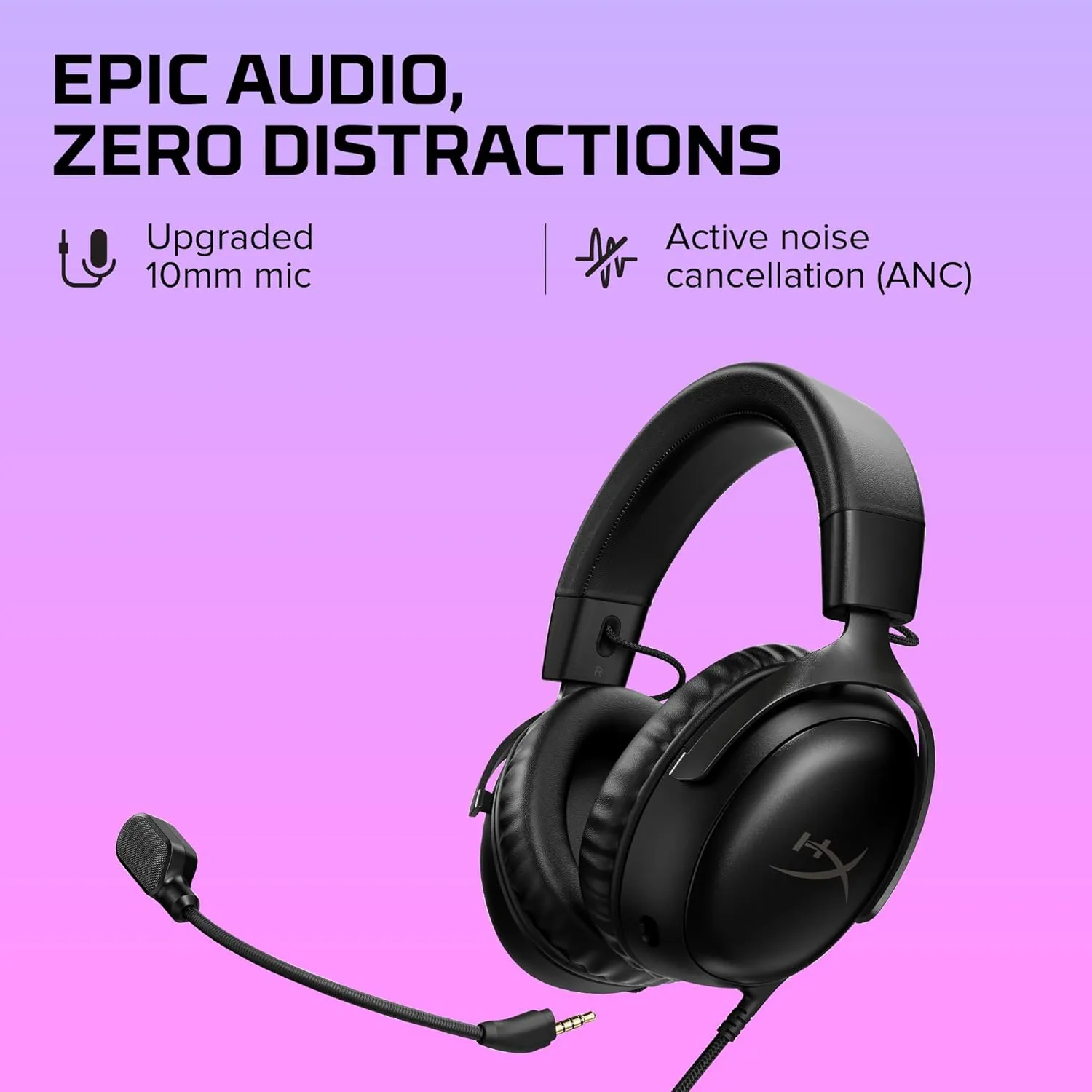 HyperX Cloud III  Wired Gaming Headset, PC, PS5, Xbox Series X|S, Angled 53mm Drivers, DTS Spatial Audio, Memory Foam, Durable Frame, Ultra-Clear 10mm Mic, USB-C, USB-A, 3.5mm  Black