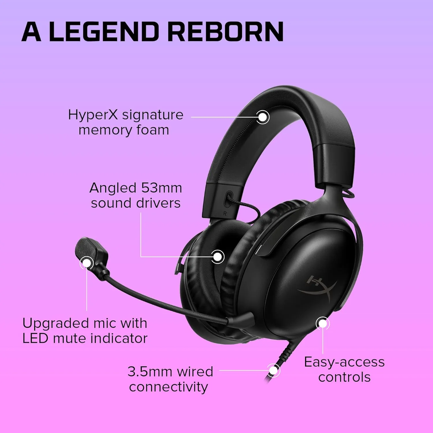 HyperX Cloud III  Wired Gaming Headset, PC, PS5, Xbox Series X|S, Angled 53mm Drivers, DTS Spatial Audio, Memory Foam, Durable Frame, Ultra-Clear 10mm Mic, USB-C, USB-A, 3.5mm  Black