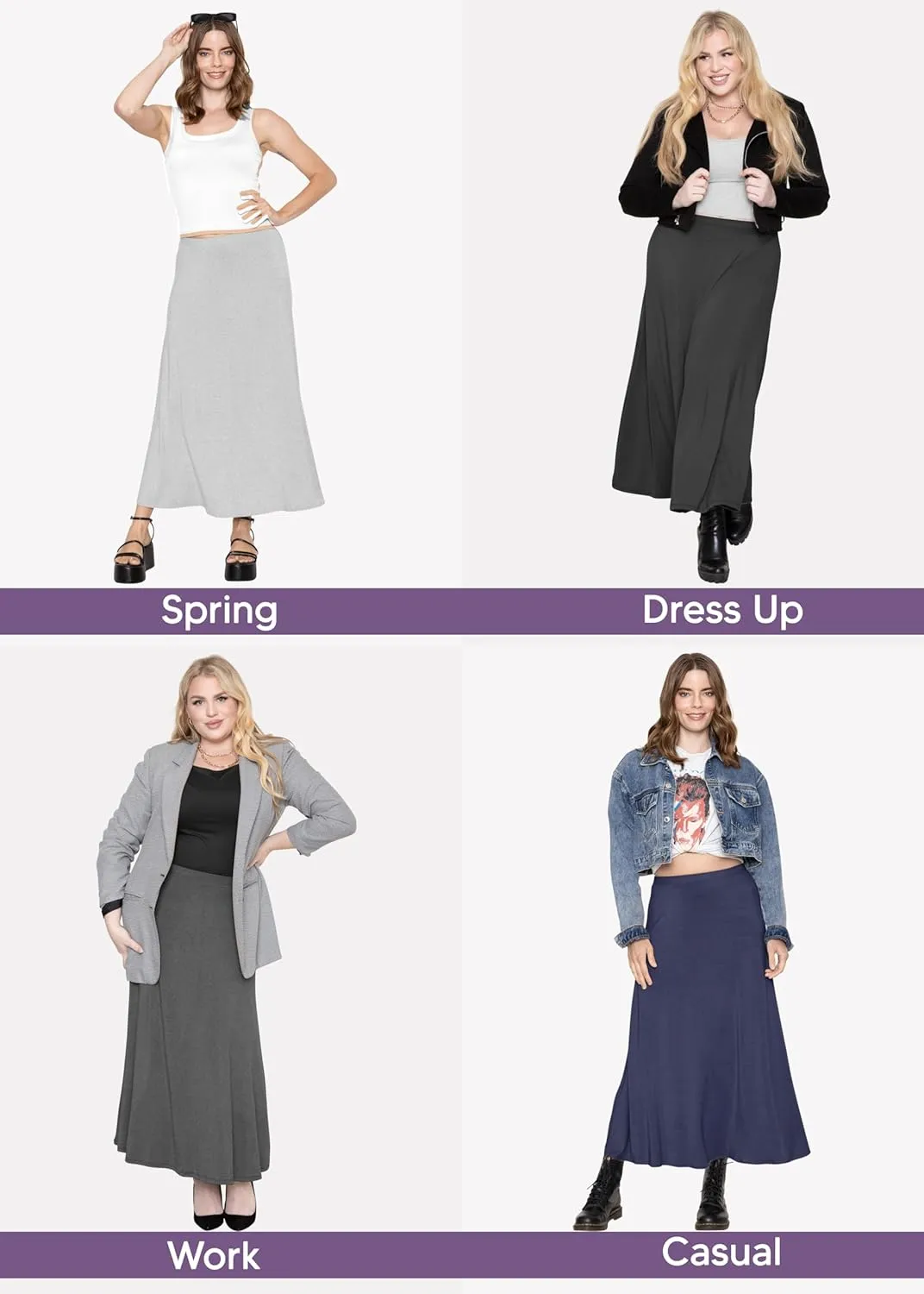 Knee Length and Midi A-Line Flowy Skirt | Comfortable Clothes for Women | S-5X
