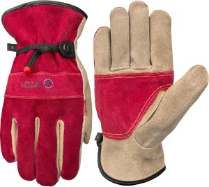 Leather Work Gloves for Women, Medium Glove for Gardening, Tig/Mig Welding, Construction, Chainsaw, Farm, Ranch, etc. Cowhide, Cotton Lined, Utility, Firm Grip, Durable. Rose Red - Grey M