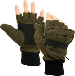 Mens Fleece Mitten Gloves Thermal Convertible Mitten w/Flip Thumb Cold Weather Gloves for Hunting Hiking Outdoors