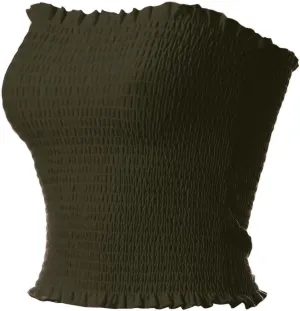 MixMatchy Women's Ruffled Smocking Crop Tube Tops Summer Casual Bandeau Top