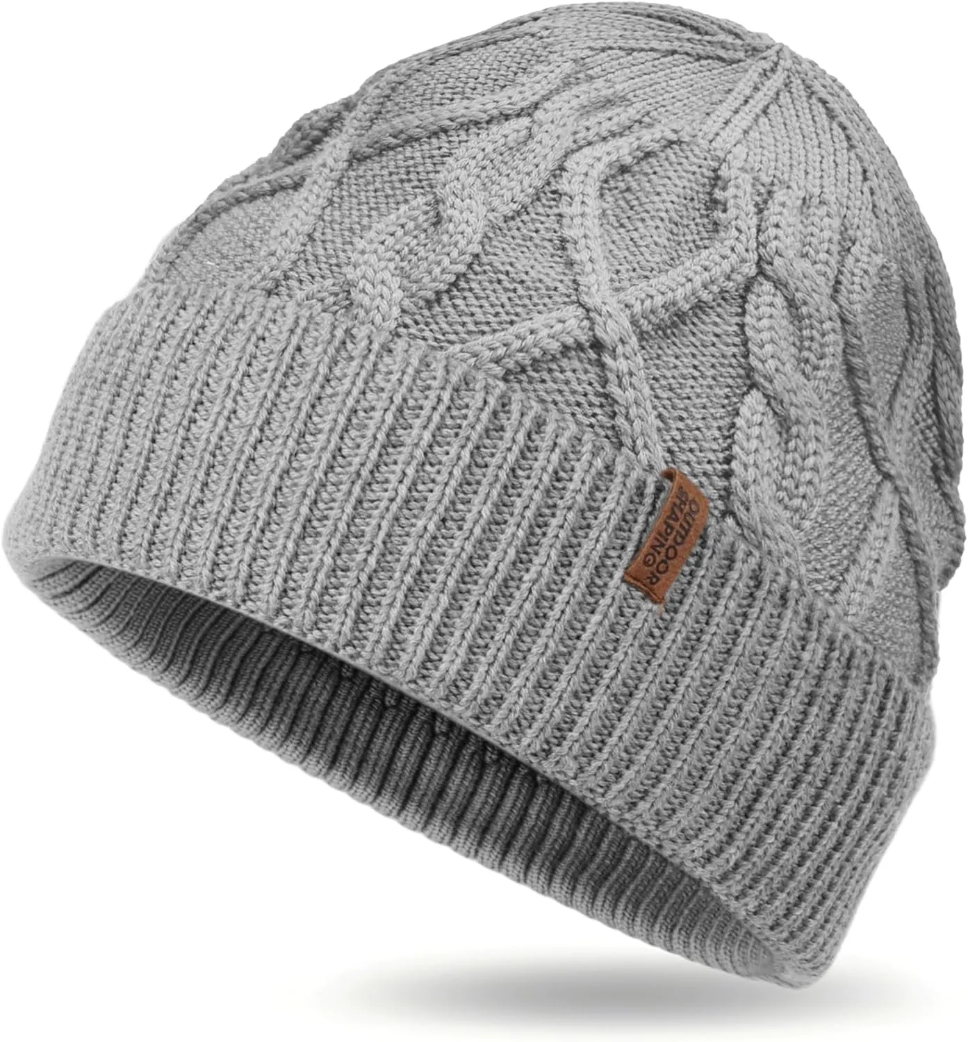 OUTDOOR SHAPING Merino Wool Beanie, Unisex Cable Knit Hat, Daily Rib Cuff Beanie, Warm Winter Cap