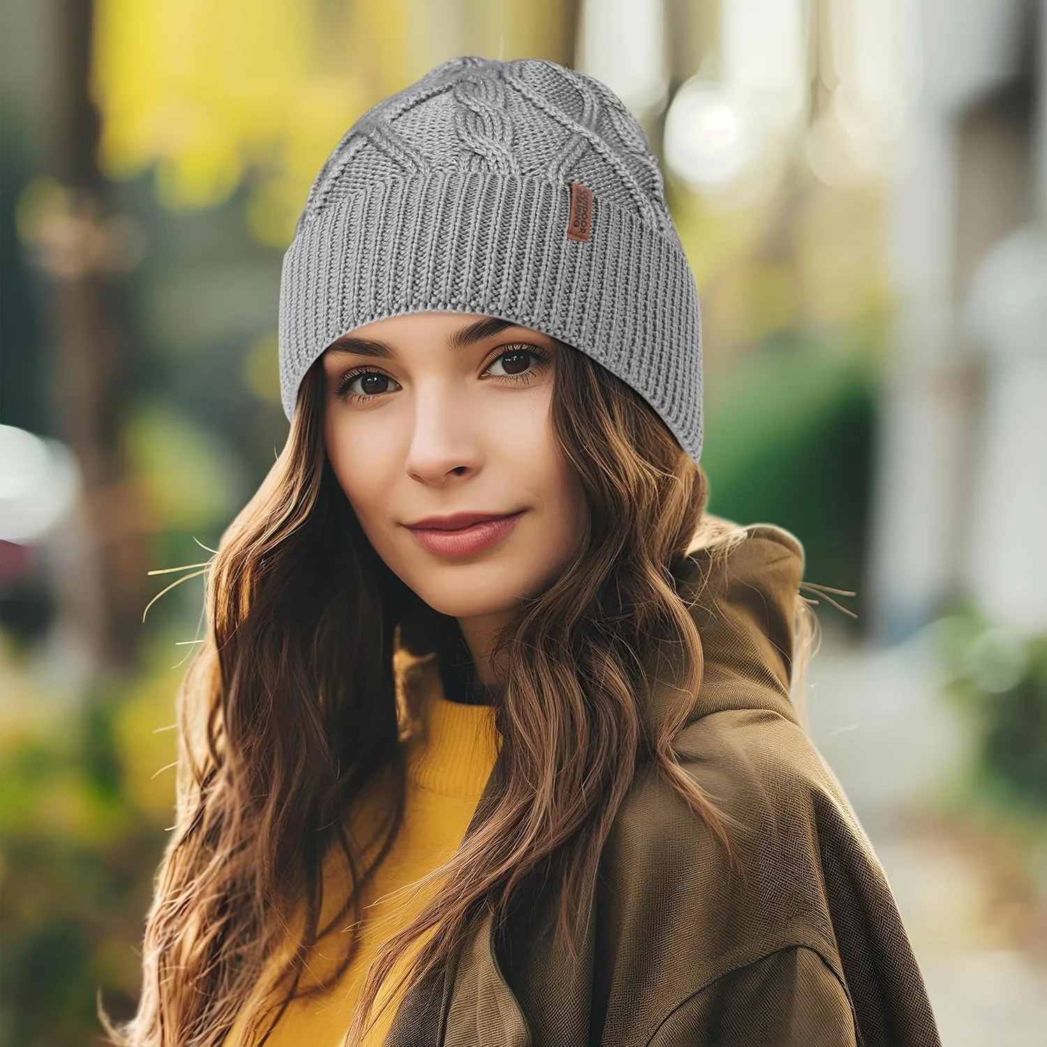 OUTDOOR SHAPING Merino Wool Beanie, Unisex Cable Knit Hat, Daily Rib Cuff Beanie, Warm Winter Cap