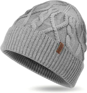 OUTDOOR SHAPING Merino Wool Beanie, Unisex Cable Knit Hat, Daily Rib Cuff Beanie, Warm Winter Cap