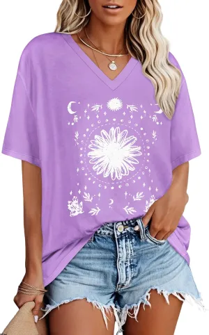 Oversized Tshirts for Women V Neck Short Sleeve Summer Casual Basic Loose Tops