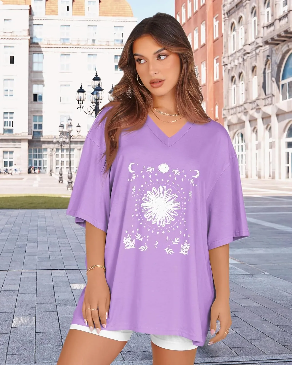 Oversized Tshirts for Women V Neck Short Sleeve Summer Casual Basic Loose Tops