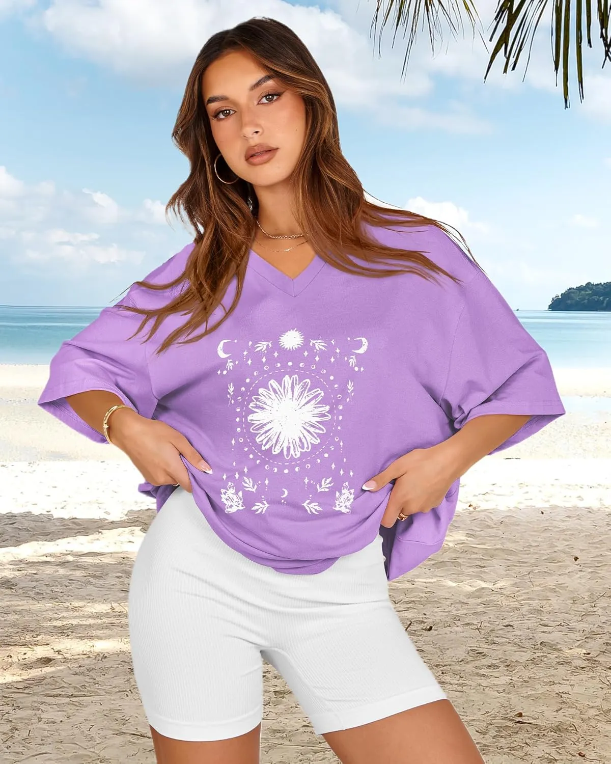 Oversized Tshirts for Women V Neck Short Sleeve Summer Casual Basic Loose Tops